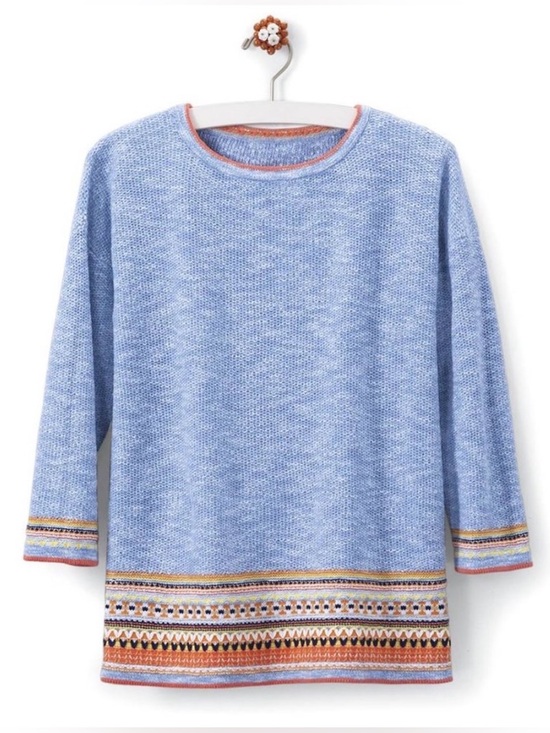 NorthStyle Sweaters - NorthStyle Fair Isle Border Hem Sweater Blue Multi 100% Cotton